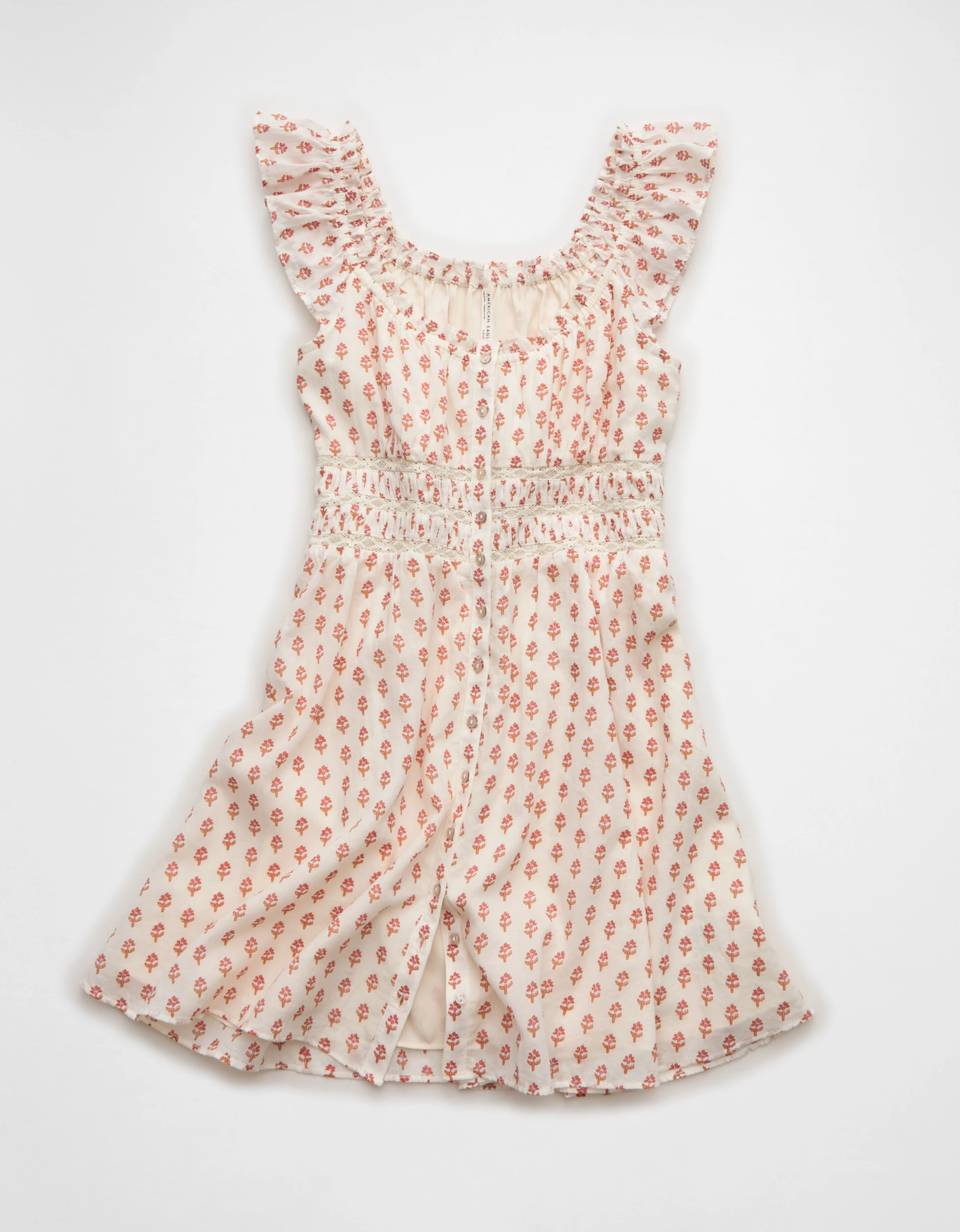 AE Babydoll Short-Sleeve Button-Up Mini Dress | American Eagle Outfitters (US & CA)