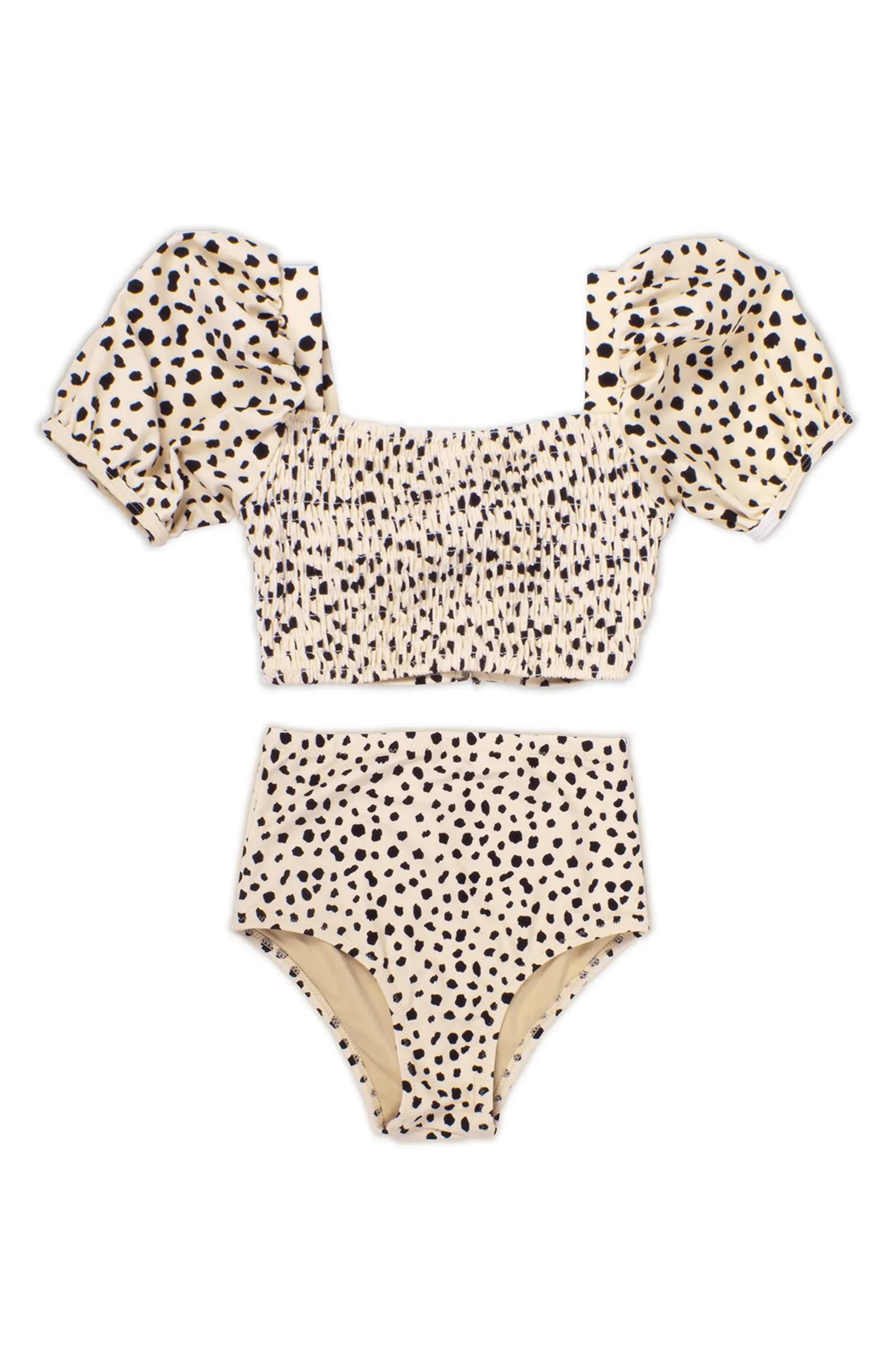 Kids' Dalmatian Puff Sleeve Two-Piece Swimsuit | Nordstrom