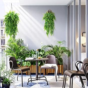 Boston Ferns Artificial Persian Rattan Fake Hanging Plant Faux Greenary Vine Outdoor UV Resistant... | Amazon (US)