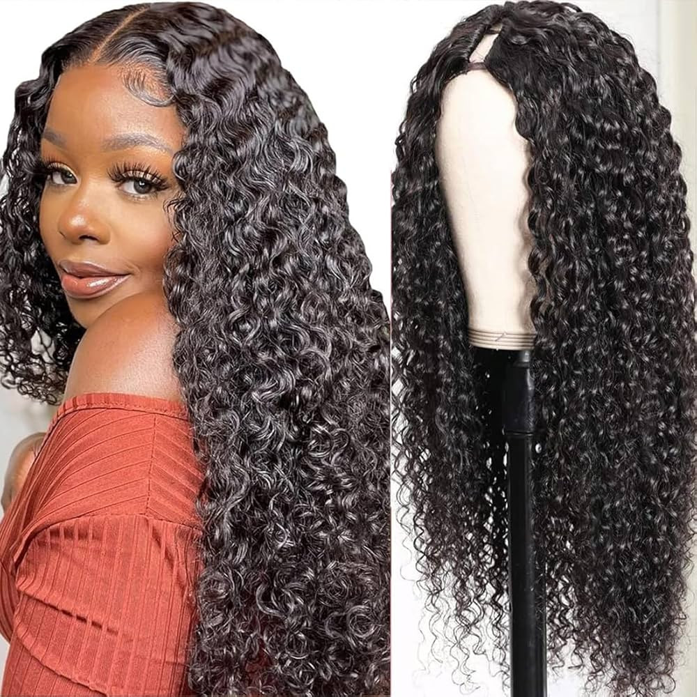 Curly Wave V Part Wigs Brazilian Kinky Curly Human Hair Wigs for Black Women V Shape Wigs No Leav... | Amazon (US)