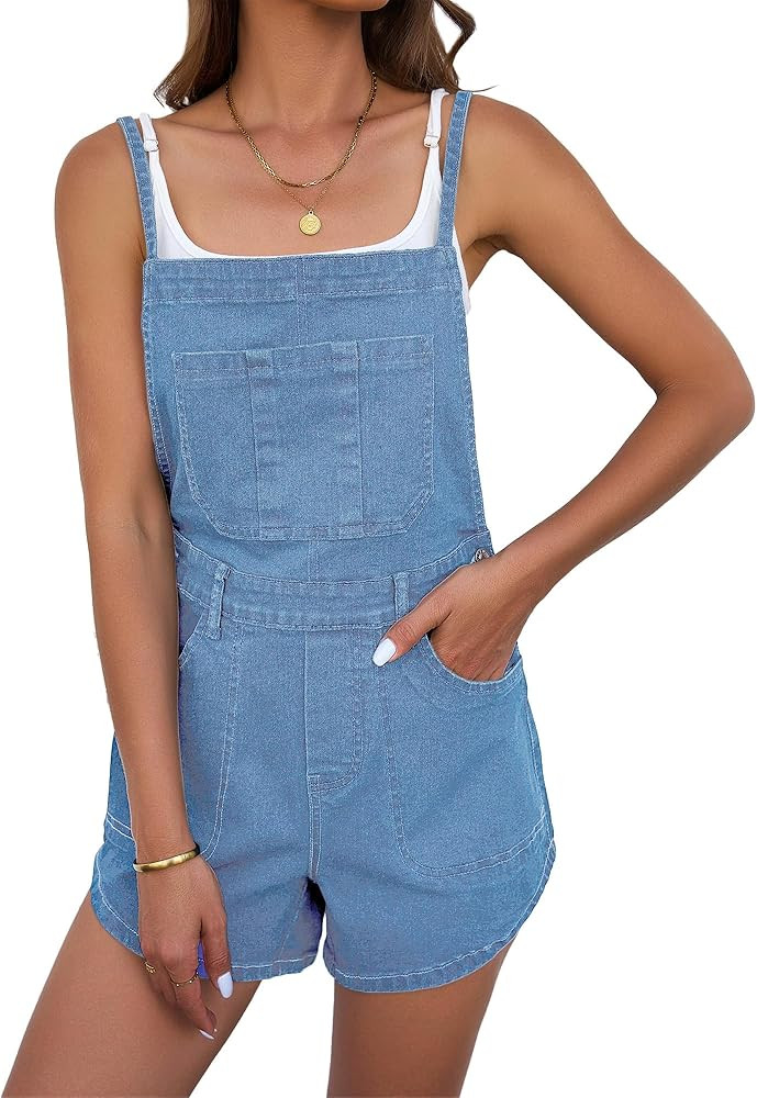 luvamia Denim Overall Shorts for Women Loose Fit Baggy Adjustable Tie Back Bib Jean Overalls Casu... | Amazon (US)