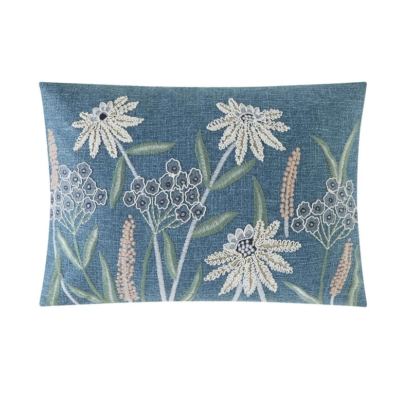 Mainstays Chambray Embroidered Botanical Decorative Pillow For Adults, 14 x 20 | Walmart (US)