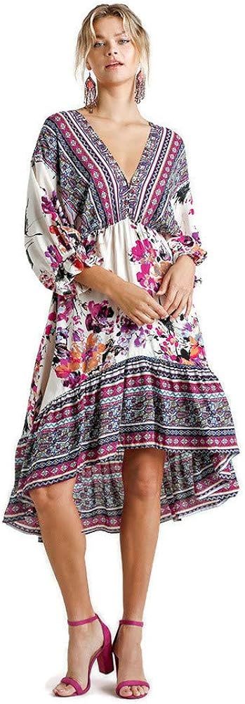 Umgee Women's Floral & Paisley High Low Midi Dress | Amazon (US)