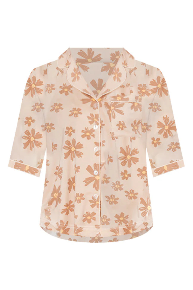 In Love With Me Brown Floral Pajama Top | Pink Lily