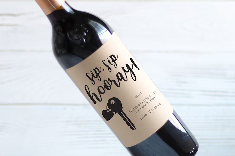 NEW HOUSE WINE - Sip Sip Hooray - Wine Bottle Labels, Kraft Labels, Housewarming Gift, Realtor Gi... | Etsy (US)