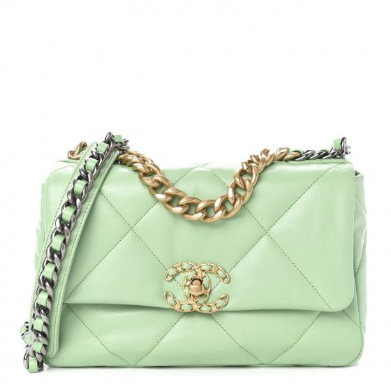 CHANEL Goatskin Quilted Medium Chanel 19 Flap Light Green | Fashionphile