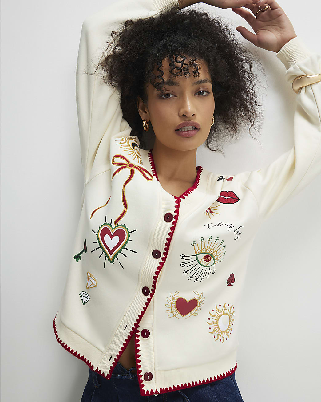 Cream Long Sleeve Embroidered Cardigan | River Island UK & IE
