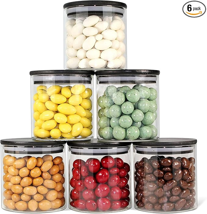 Urban Green Glass Jars with Black Lids, Glass food storage sets with airtight black lids, Glass C... | Amazon (US)