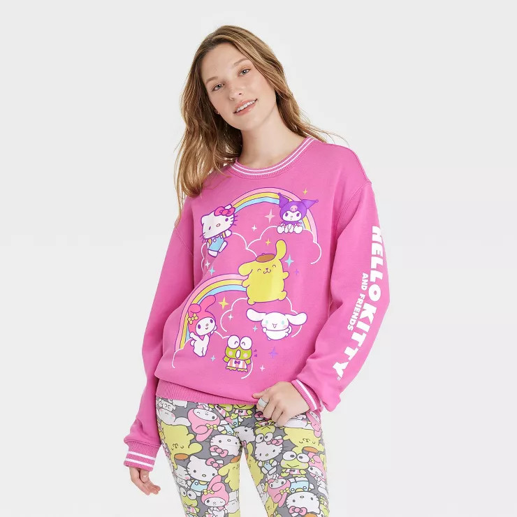 Women's Hello Kitty Collegiate Graphic Sweatshirt - Pink | Target