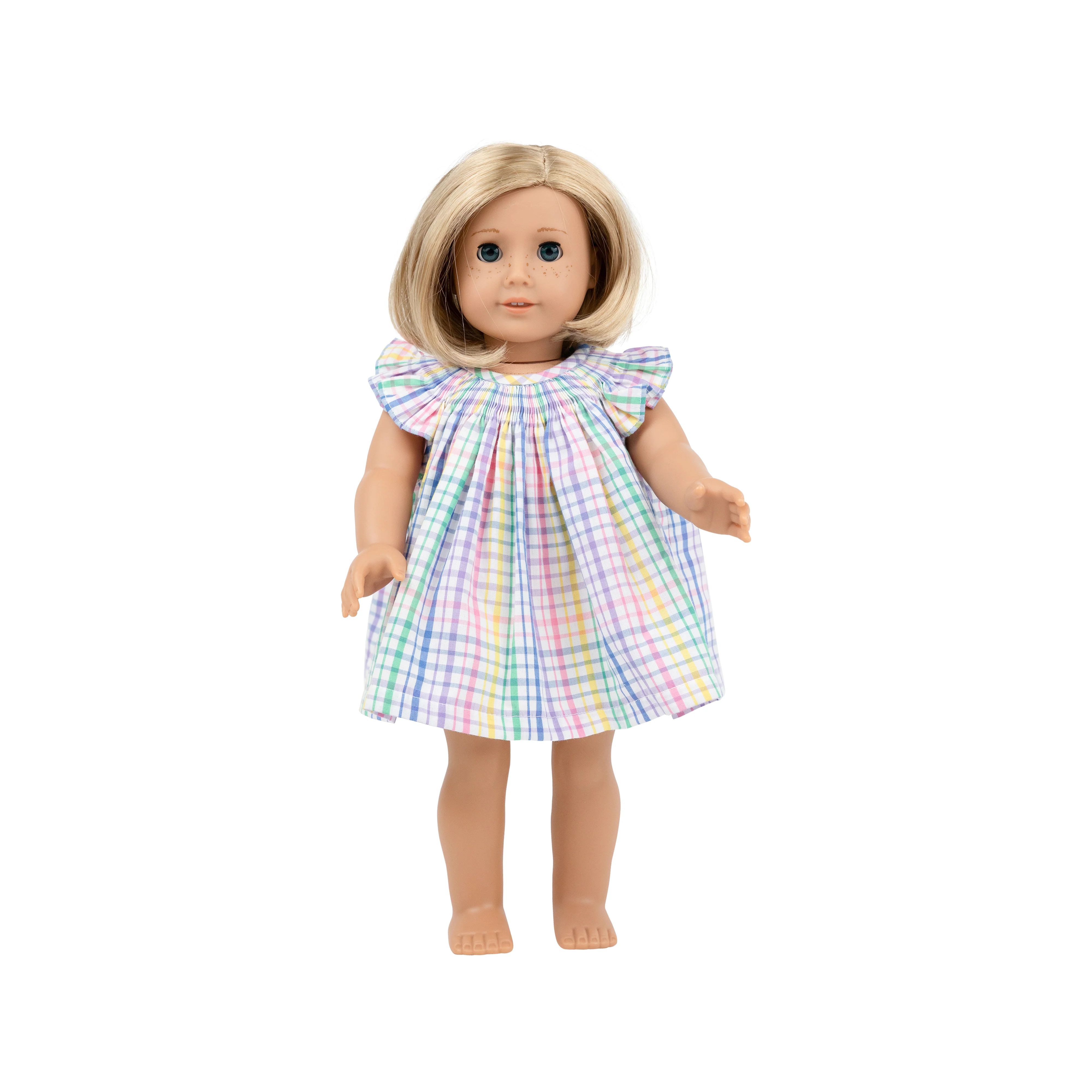 Dolly's Angel Sleeve Sandy Smocked Dress - Colored Pens Plaid with Worth Avenue White | The Beaufort Bonnet Company