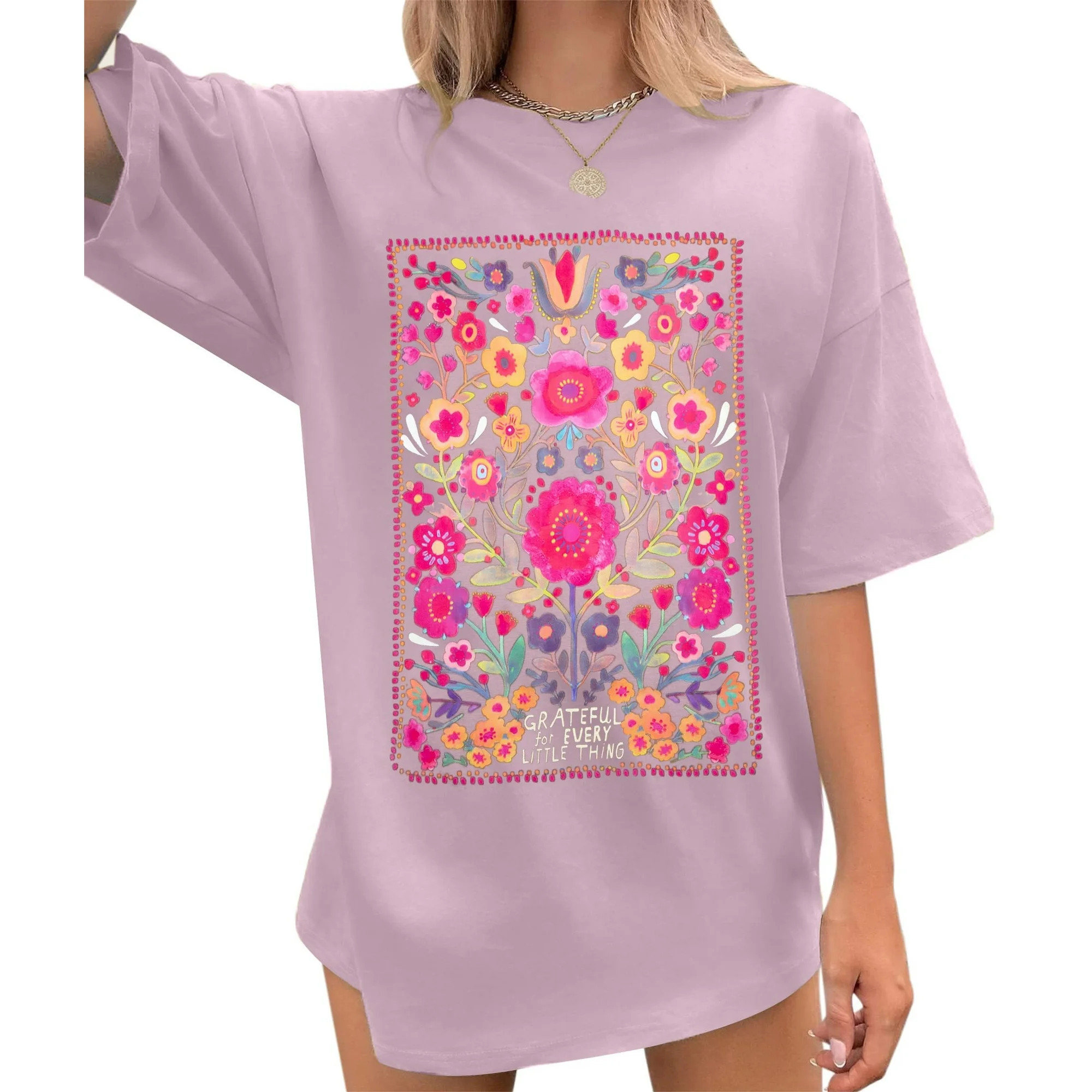MOUSYA Cute Spring T-shirt Womens Floral Graphic Tees Oversized Vintage Wildflower Shirt Summer P... | Walmart (US)