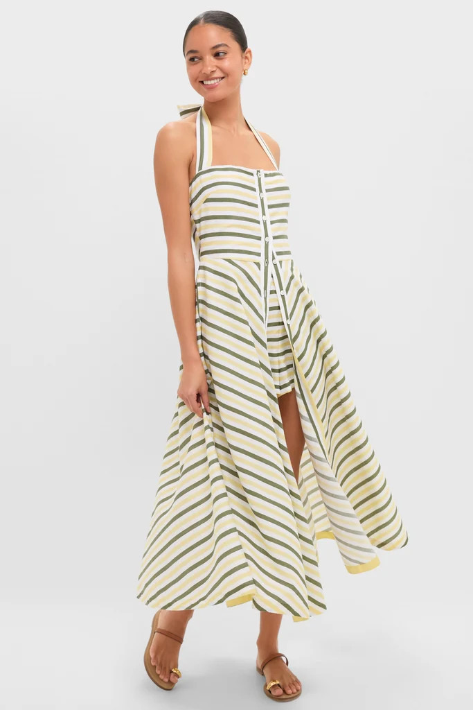 Green and Yellow Stripe Halter Button Down Mirabel Dress and Short Set | Tuckernuck (US)