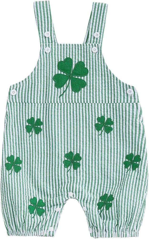 Baby Boy St. Patrick's Day Outfit Shamrock Embroidery Bubble Romper Striped Sleeveless Onesie New... | Amazon (US)