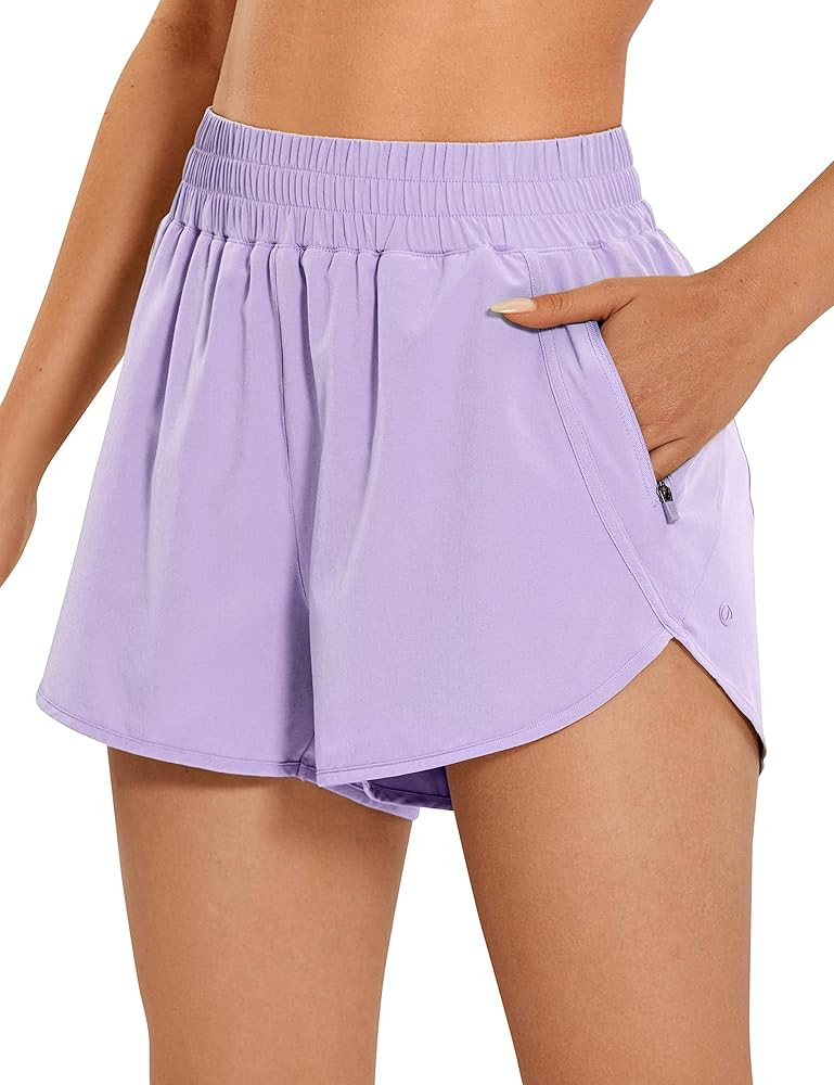 CRZ YOGA Women's High Waisted Running Shorts Mesh Liner - 3'' Dolphin Quick Dry Athletic Gym Trac... | Amazon (US)