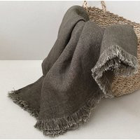 Linen Blanket, Linen Plaid, Brown Linen, Throw Duvet, Picnic Beach Bedroom Linens, Throws, Gift Idea | Etsy (US)