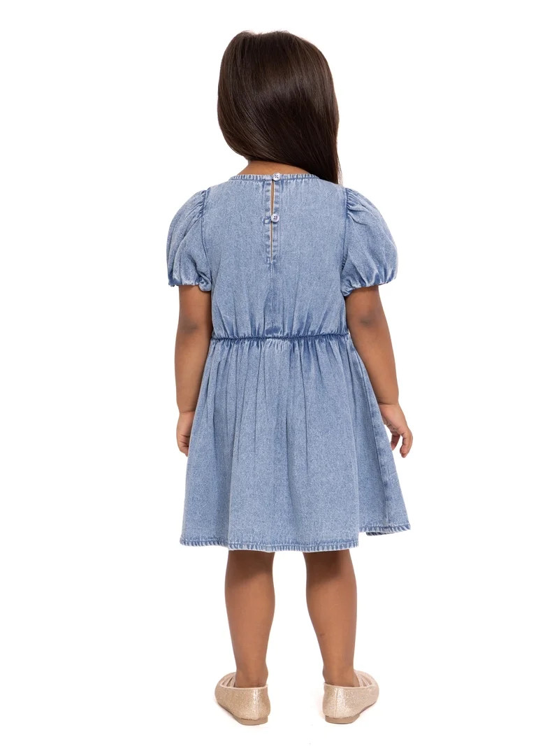 Wonder Nation Toddler Girls Denim Dress with Bubble Sleeves, Sizes 12M-5T | Walmart (US)