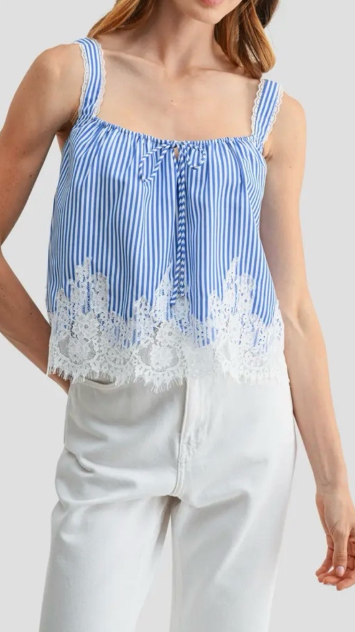 Blue and white striped babydoll shirt with lace

#LTKootd #LTKgrwm #LTKU