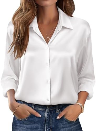Zeagoo Womens Tops Long Sleeve Satin Silk Button Down Shirts Casual Business Dressy Blouses Fall ... | Amazon (US)