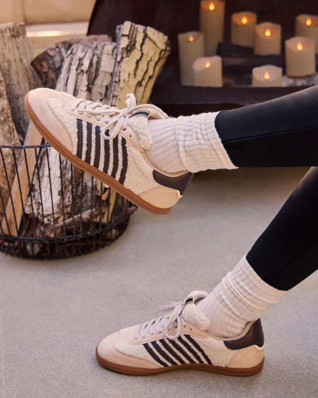 Emison Striped Shearling Sneakers | VICI