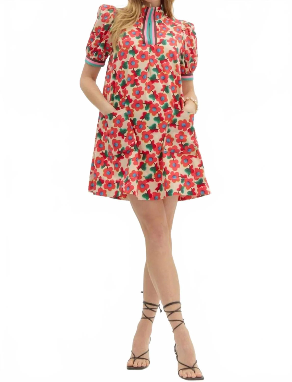 Maria Floral Dress In Red Multi | Shop Simon