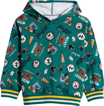Kids' Mickey Mouse Varsity Print Fleece Hoodie | Nordstrom