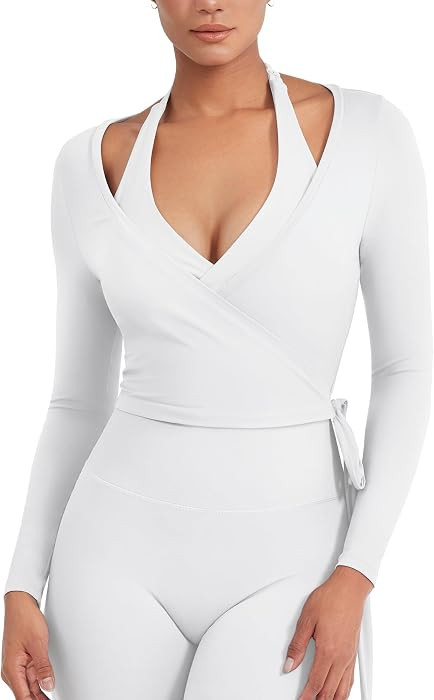 YEOREO Ease Womens Pilates Wrap Top Tie Workout Shirt | Amazon (US)
