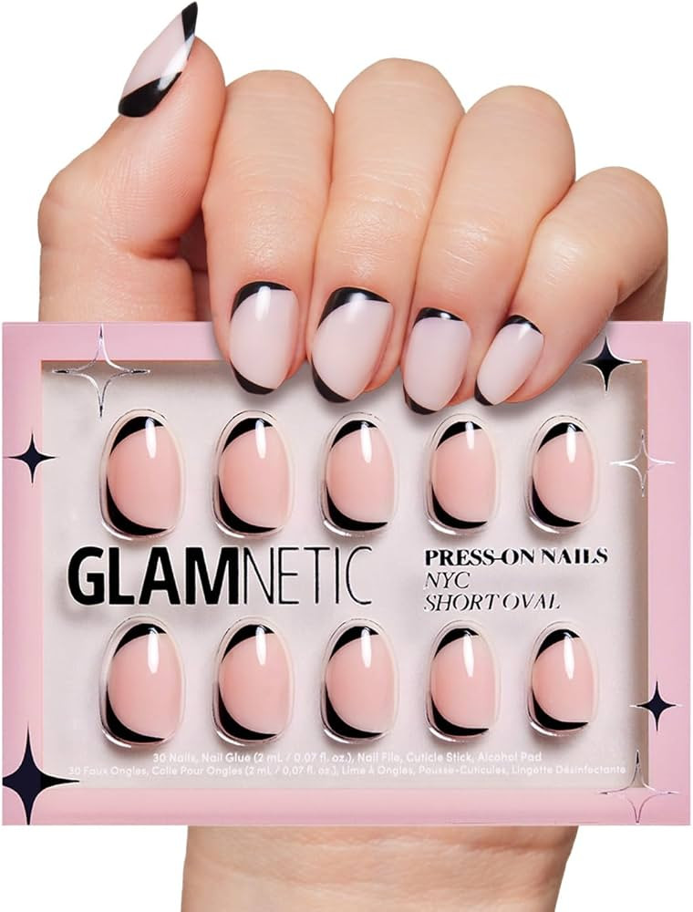 Glamnetic Press On Nails - NYC | Semi-Transparent Abstract Trendy Black Short Oval Nails, Reusabl... | Amazon (US)