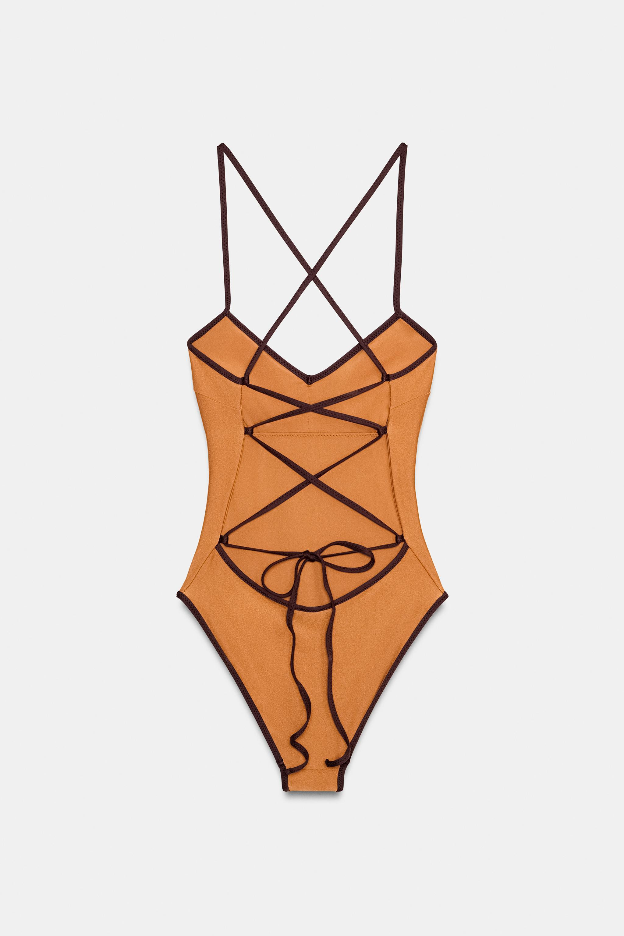 CONTRAST TRIM SATIN SWIMSUIT | Zara US