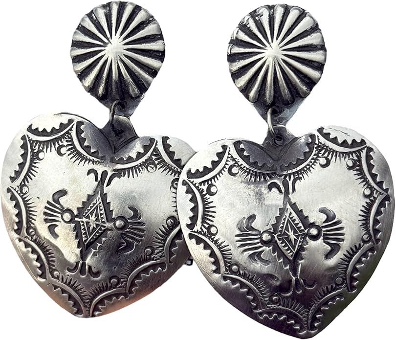 Navajo Native American Sterling Silver Stamped Heart Earrings. VJP Vincent | Amazon (US)