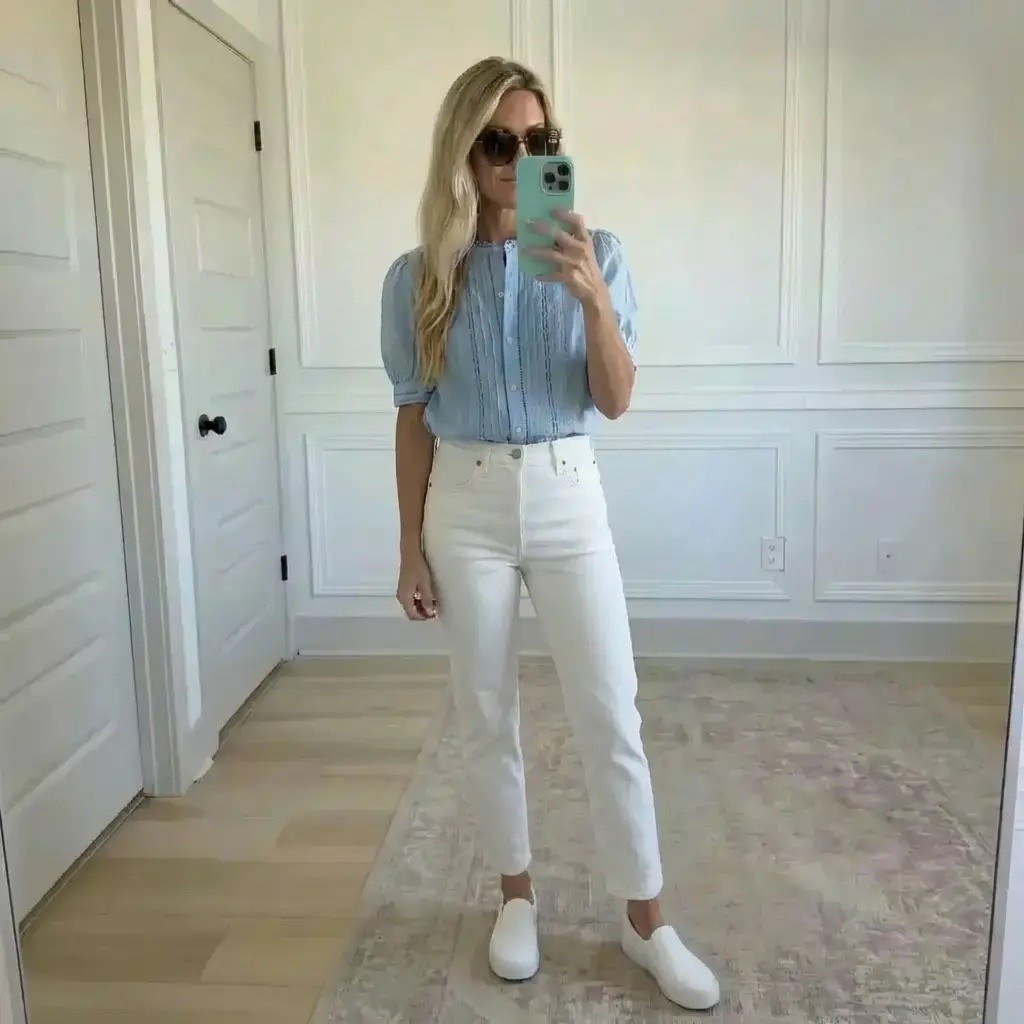 Soft light, clean lines, and quiet confidence.
A pale blue blouse tucked into crisp white denim—effortless, timeless, and perfectly undone.
The kind of outfit that feels like a fresh start: polished enough for plans, relaxed enough for wandering.
Classic never shouts. It just shows up 🤍

Hashtags

#EffortlessStyle #ClassicWithA Twist #NeutralAesthetic #EverydayChic
#CleanGirlStyle #TimelessFashion #CasualPolish #ModernClassic
#WhiteDenim #BlueAndWhite #MinimalMood #ElevatedBasics
#StyleInspo #MirrorStyle #OOTD #ChicAndSimple
#TrendyHeidiStyle #LookForLess #QuietLuxury

#LTKgrwm #LTKValentine #LTKdayinmylife
