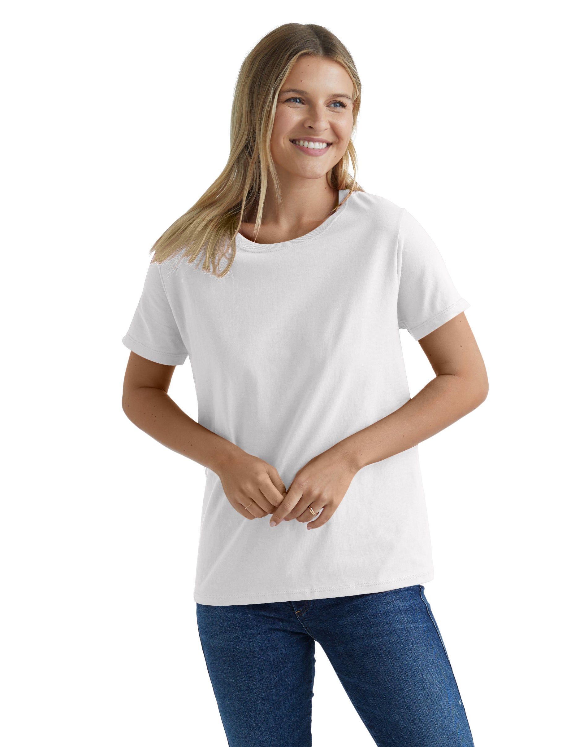 Hanes Essentials Women's Cotton Round Neck T-Shirt White L | Walmart (US)