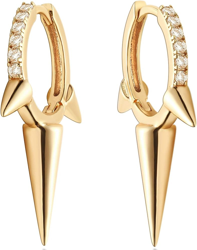 Mevecco Gold Dainty Dangle Hoop Earrings for Women 14K Gold Plated Delicate cute Geometric Triang... | Amazon (US)