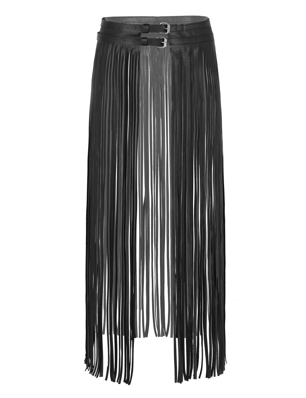 iiniim Women Long Fringe Tassel Skirt Belt Punk Cool Faux Leather Double Buckles Waistband for Da... | Walmart (US)