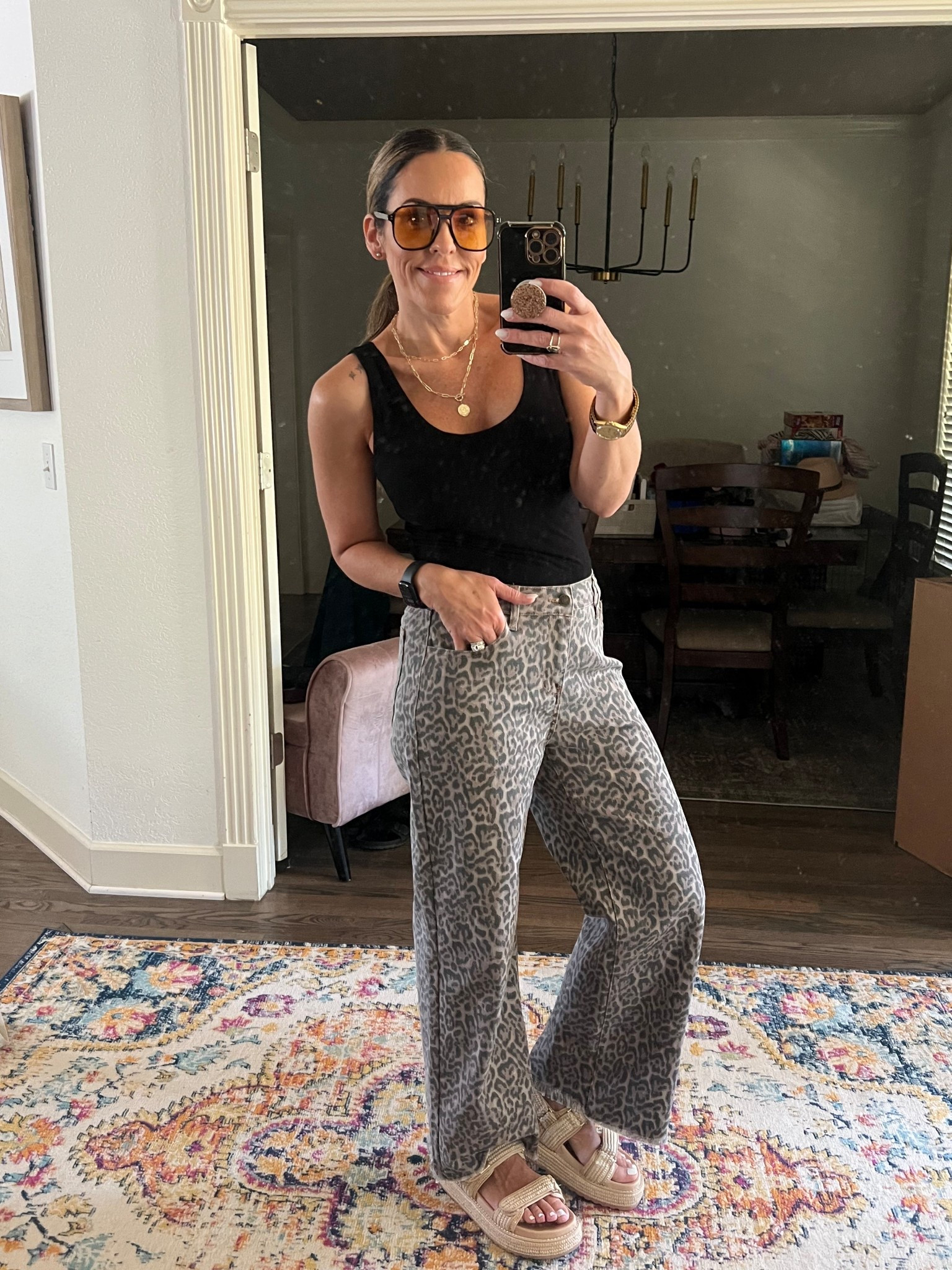 Friday fit! Happy wkd 🥂☀️ leopard jeans are from a local
Boutique but u linked similar ones. 

#LTKStyleTip #LTKOver40 #LTKSaleAlert