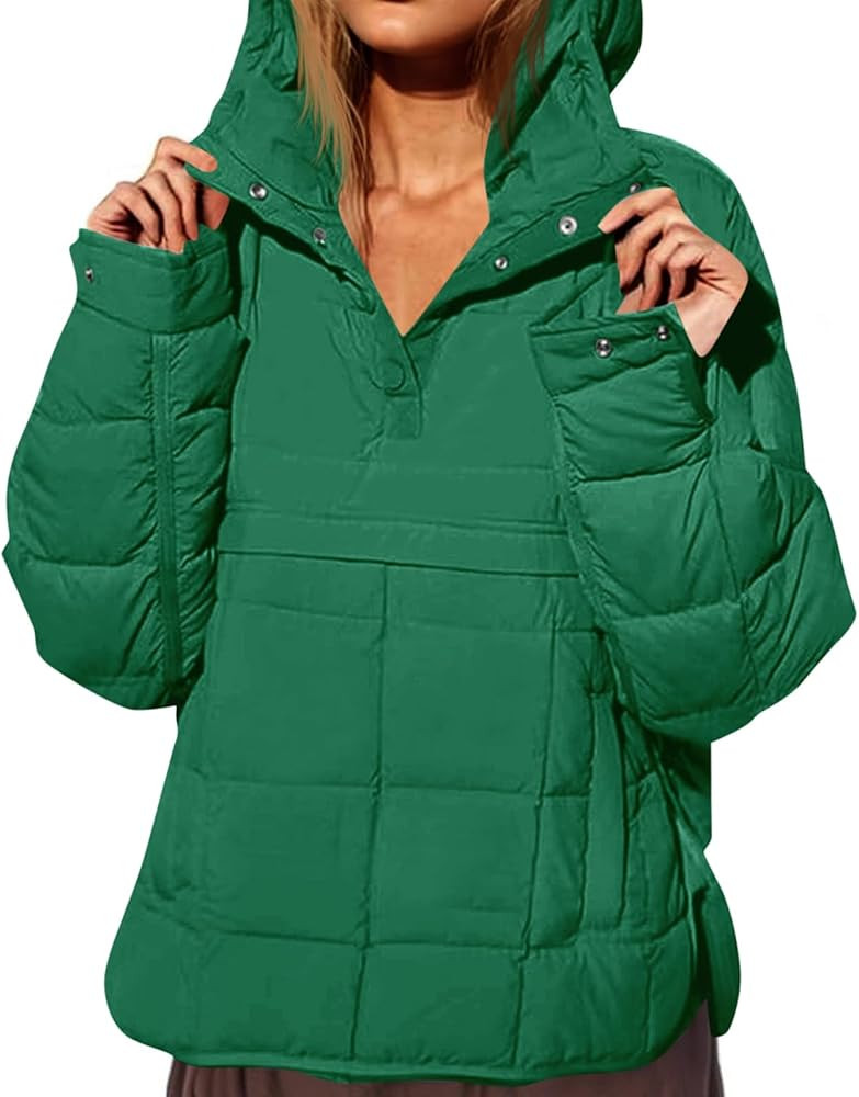 Fazortev Womens Oversized Puffer Jacket Quilted Dolman Hoodies Pullover Long Sleeve Lightweight W... | Amazon (US)