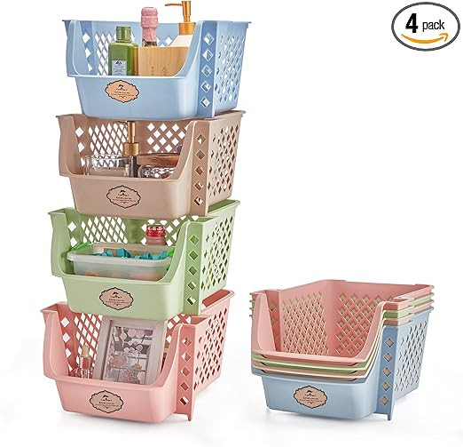 Titan Mall Stackable Storage Bins set of 4 Plastic Storage Bins, Organizers for Food, Snacks, Bot... | Amazon (US)