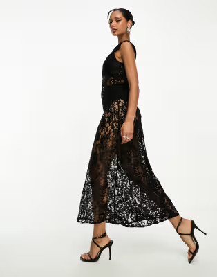 ASOS DESIGN lace midaxi dress with bra and pant insert in black | ASOS (Global)
