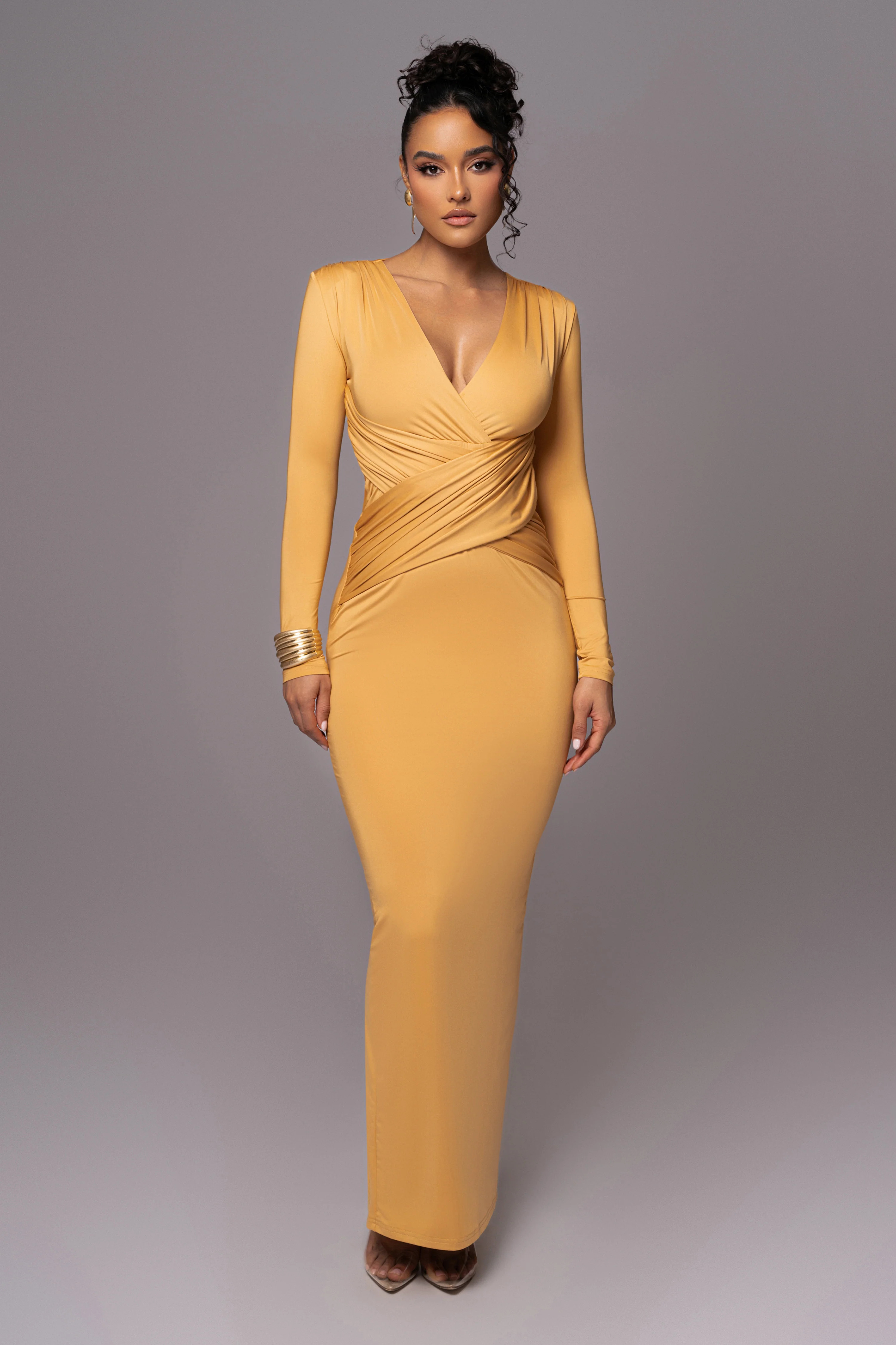 Yellow Rowan Plunge Maxi Dress | JLUXLABEL