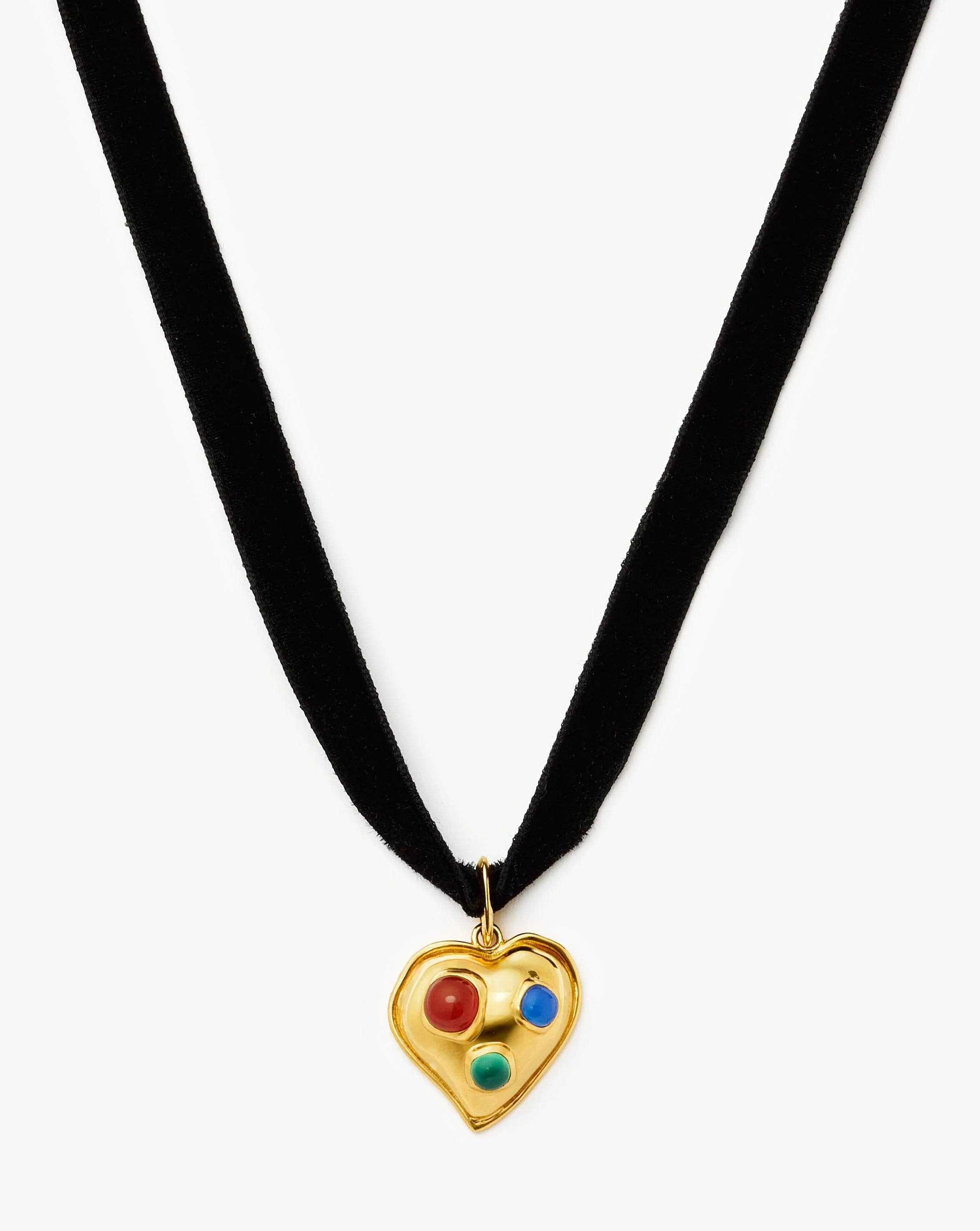 Rouje Frankie Heart Gemstone Velvet Necklace | 18ct Gold Plated Necklaces | Missoma UK