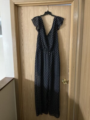 NWT EN FOCUS Studio Women’s Dark Blue Polka Dots Party/EveningJumpsuit/Romper 14 | eBay US