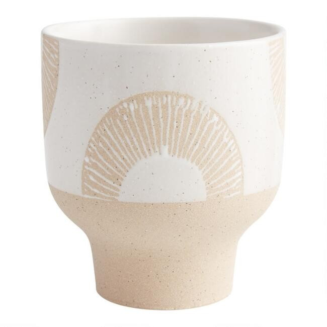 Natural and White Circle Ceramic Pedestal Planter | World Market