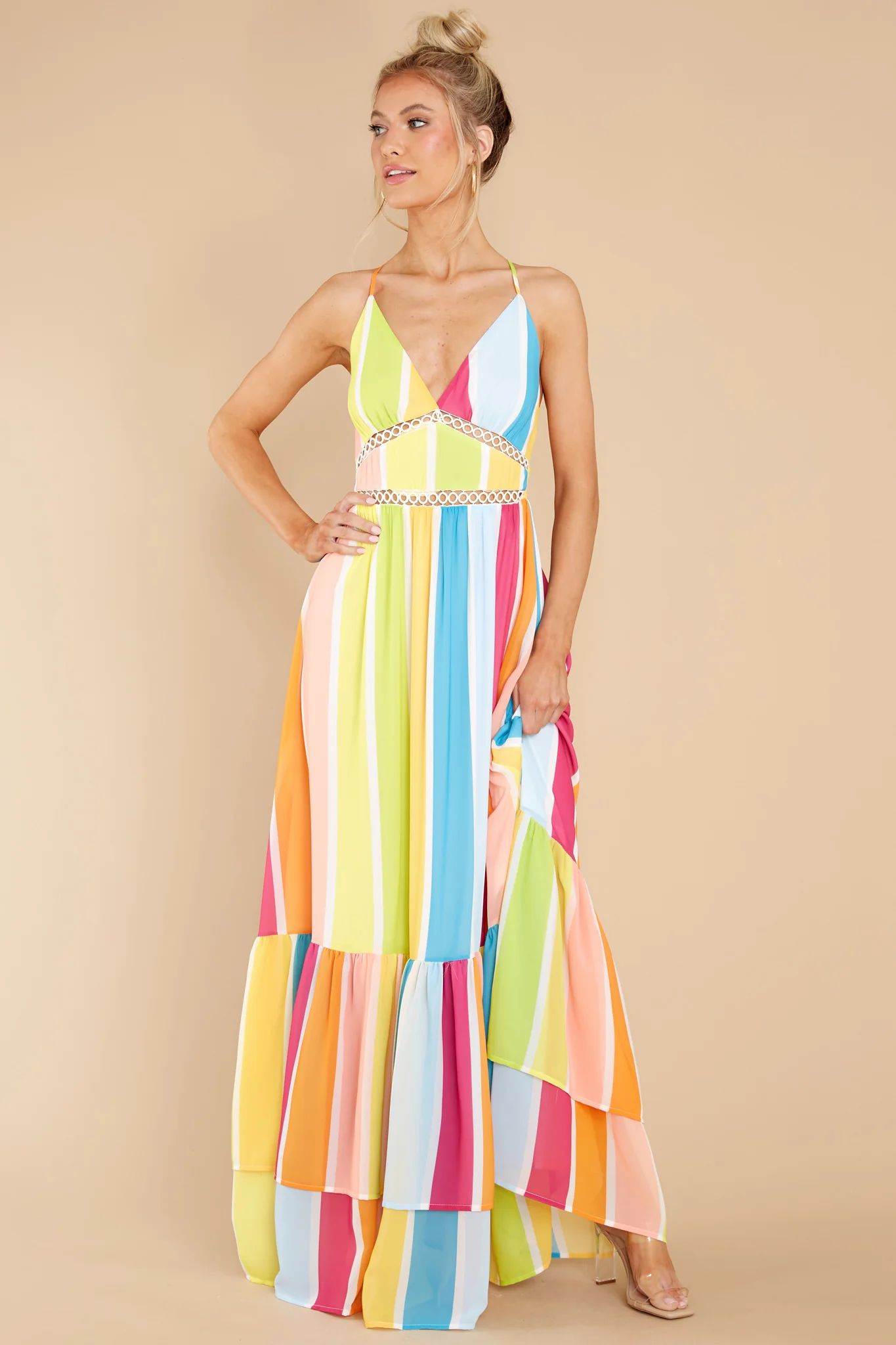 New Ambition Yellow Multi Rainbow Print Maxi Dress | Red Dress 