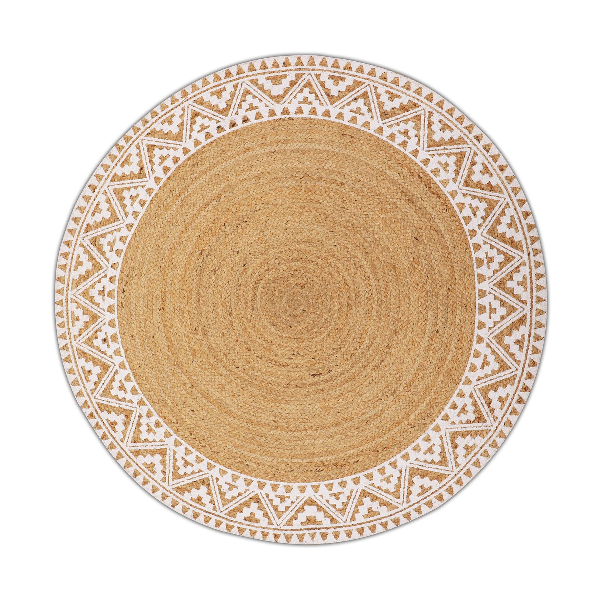 voyzz home Premium Quality Jute Braided Area Rug, 6-feet Round, White Printed Border, Stain Resis... | Amazon (US)
