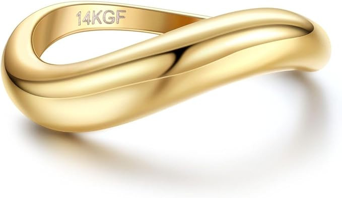 Thunaraz 14K Gold Plated Wavy Stackable Rings for Women Non Tarnish Delicate Ring Comfort Fit Gol... | Amazon (CA)