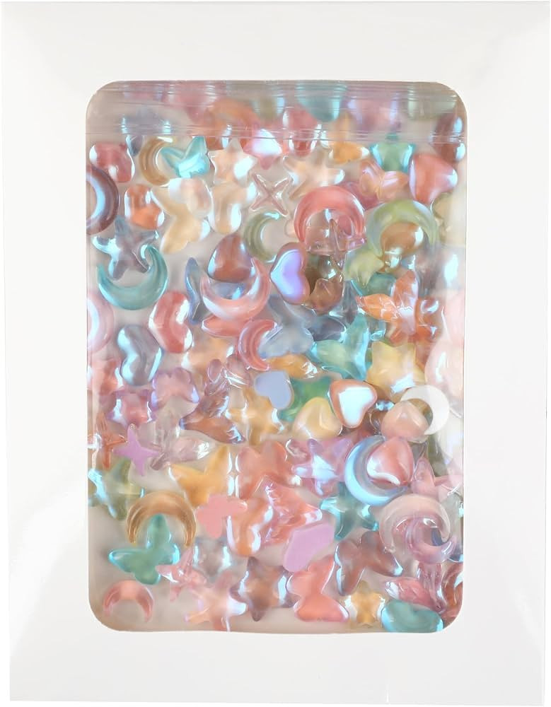 120Pcs Iridescent Resin Charms, Star Moon & Mermaid Tail Miniature Dollhouse Accessories, Waterpr... | Amazon (US)