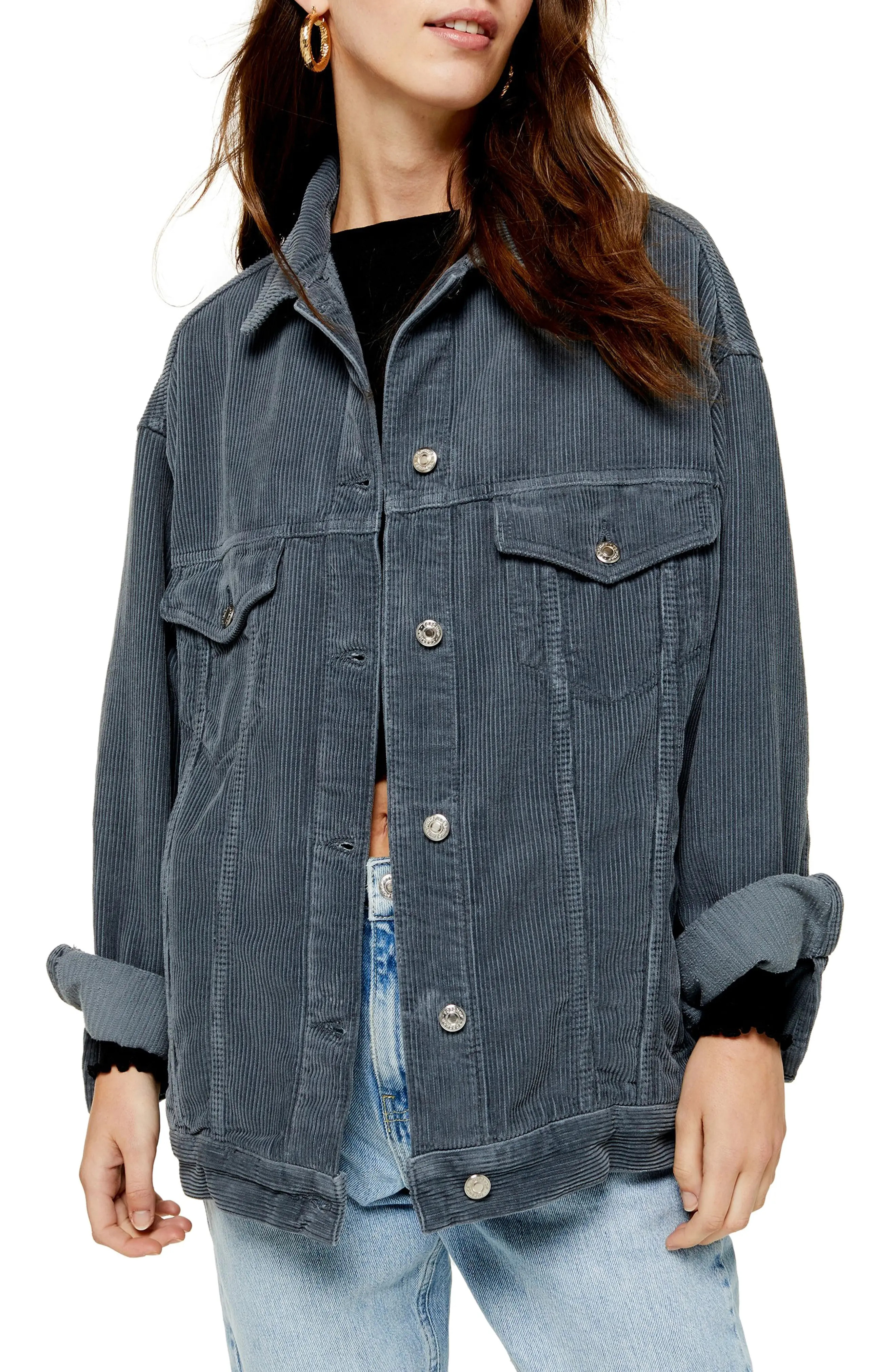 Women's Topshop Dad Oversize Corduroy Jacket, Size 10 US (fits like 10-12) - Blue | Nordstrom