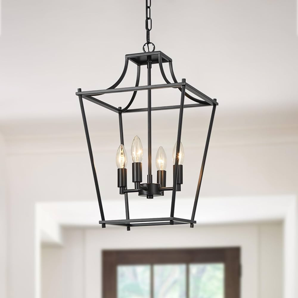 4-Light Lantern Pendant Light, Farmhouse Pendant Light Fixtures Hanging Chandelier with E12 Bulb ... | Amazon (US)