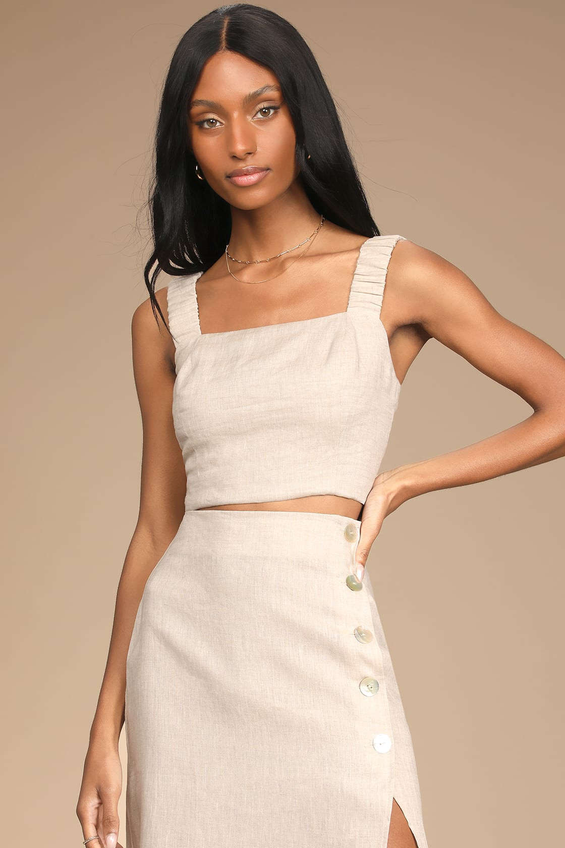 Caught in Cannes Beige Cutout Cropped Tank Top | Lulus (US)