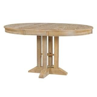 Polibi Farmhouse Round Natural Wood Wash Wood 58.27 in.Pedestal Dining Table Seats for 6 RS-06097... | The Home Depot