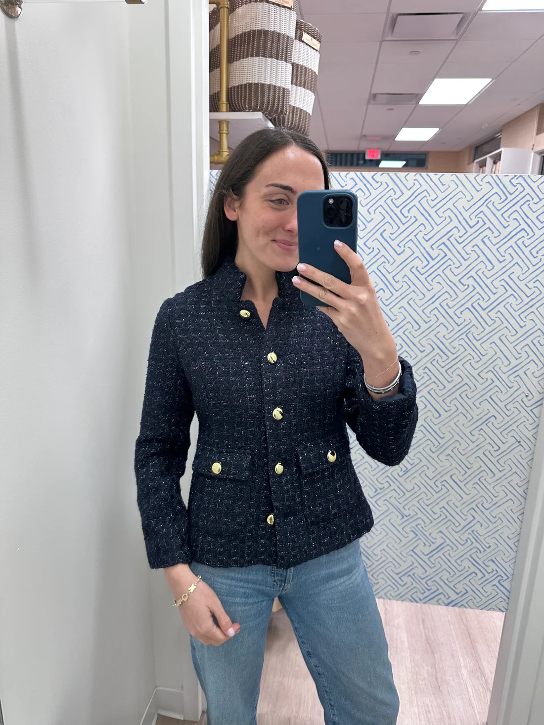 Navy Button Front Tweed Coat | Sail to Sable